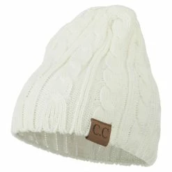 Cheveux Solid Cable Knit Beanie -Adams Shop sc003ps ivory 1