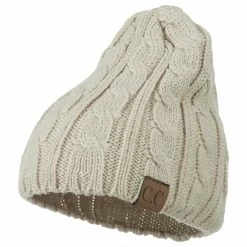 Cheveux Solid Cable Knit Beanie -Adams Shop sc017ps beige 1