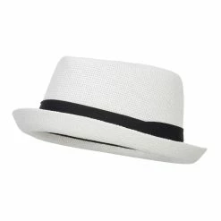Hatiya Solid Upbrim Pork Pie Fedora -Adams Shop sd002pp white 1 1