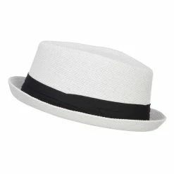 Hatiya Solid Upbrim Pork Pie Fedora -Adams Shop sd002pp white 5 1