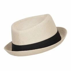 Hatiya Solid Upbrim Pork Pie Fedora -Adams Shop sd003pp tan 3 1