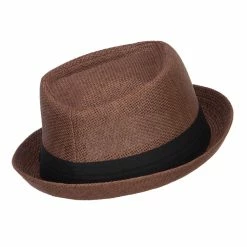 Hatiya Solid Upbrim Pork Pie Fedora -Adams Shop sd004pp brown 3 1