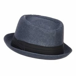 Hatiya Solid Upbrim Pork Pie Fedora -Adams Shop sd005pp navy 2 1