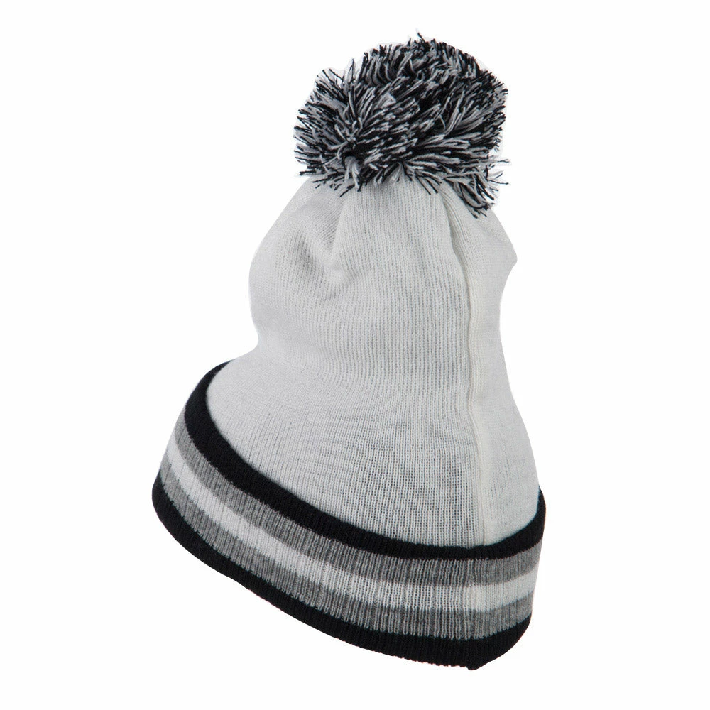 City Hunter Knit Pom Striped Cuff Beanie 4 City Hunter Knit Pom Striped Cuff Beanie - Image 2
