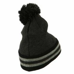 City Hunter Knit Pom Striped Cuff Beanie 24 City Hunter Knit Pom Striped Cuff Beanie -Adams Shop sf002bf charcoal 3 1