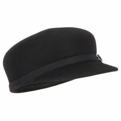 Jeanne Simmons Women's Silver Buckle Accented Band Trim Round Top Crown Wool Newsboy Cap -Adams Shop si001cb black 4