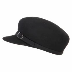 Jeanne Simmons Women's Silver Buckle Accented Band Trim Round Top Crown Wool Newsboy Cap -Adams Shop si001cb black 5