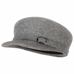 Jeanne Simmons Women's Silver Buckle Accented Band Trim Round Top Crown Wool Newsboy Cap -Adams Shop si002cb grey 1