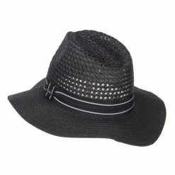 Hatiya Striped Band Paper Panama Hat -Adams Shop sp001pe black 2