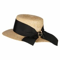 Jeanne Simmons Women's Straw Wide Ribbon Tall Boater Hat -Adams Shop sw001pp natural 2