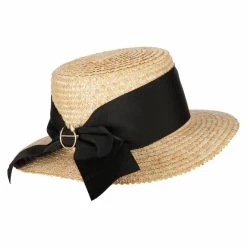 Jeanne Simmons Women's Straw Wide Ribbon Tall Boater Hat -Adams Shop sw001pp natural 3