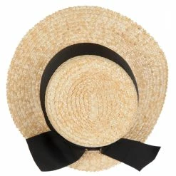 Jeanne Simmons Women's Straw Wide Ribbon Tall Boater Hat -Adams Shop sw001pp natural 5