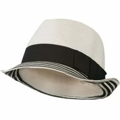Jeanne Simmons Women's Paper Braid Fedora Hat With Striped Brim