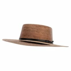 Jeanne Simmons Palm Braid Leatherette Band Trim Accented Large Brim Boater Sun Hat