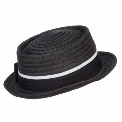 Hatiya Ribbon Band Boater Pork Pie Hat 34 Hatiya Ribbon Band Boater Pork Pie Hat -Adams Shop tb001pp black 3