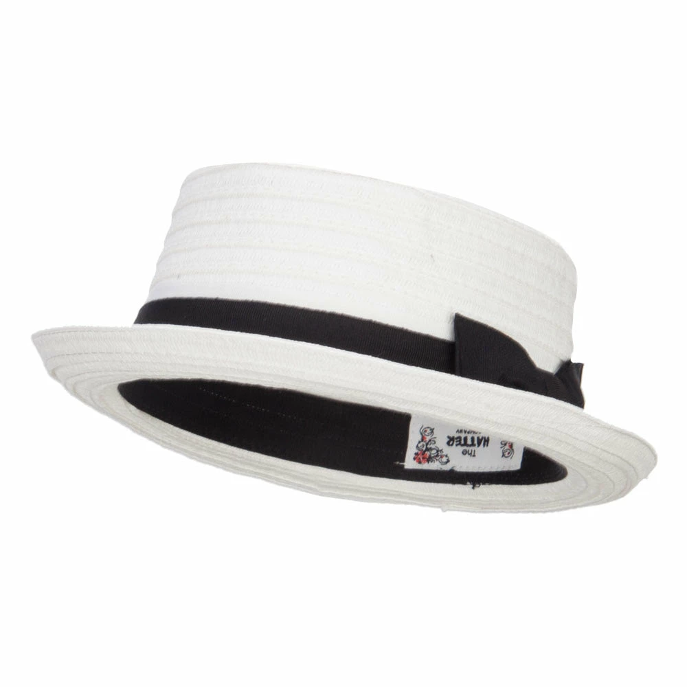 Hatiya Ribbon Band Boater Pork Pie Hat 3 Hatiya Ribbon Band Boater Pork Pie Hat