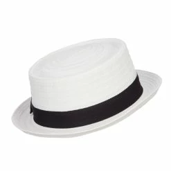 Hatiya Ribbon Band Boater Pork Pie Hat 24 Hatiya Ribbon Band Boater Pork Pie Hat -Adams Shop tb002pp white 3
