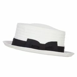 Hatiya Ribbon Band Boater Pork Pie Hat 26 Hatiya Ribbon Band Boater Pork Pie Hat -Adams Shop tb002pp white 5