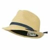 Hatiya Thin Band With Button Straw Fedora -Adams Shop tb003cf navy 1