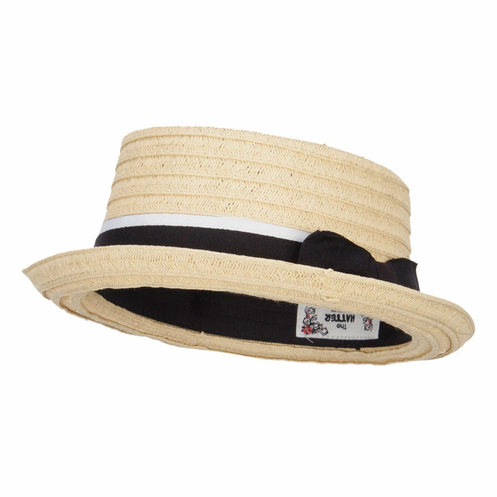Hatiya Ribbon Band Boater Pork Pie Hat 8 Hatiya Ribbon Band Boater Pork Pie Hat - Image 6
