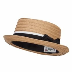 Hatiya Ribbon Band Boater Pork Pie Hat 37 Hatiya Ribbon Band Boater Pork Pie Hat -Adams Shop tb004pp brown 1