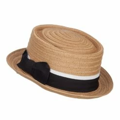 Hatiya Ribbon Band Boater Pork Pie Hat 38 Hatiya Ribbon Band Boater Pork Pie Hat -Adams Shop tb004pp brown 2