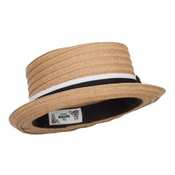 Hatiya Ribbon Band Boater Pork Pie Hat 40 Hatiya Ribbon Band Boater Pork Pie Hat -Adams Shop tb004pp brown 4