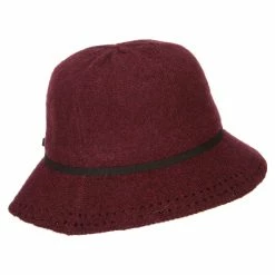 Jeanne Simmons Women's Wool Tie Accented And Stitching Brim Edge Cloche Bucket Hat -Adams Shop ti001cl burgundy 3