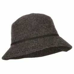 Jeanne Simmons Women's Wool Tie Accented And Stitching Brim Edge Cloche Bucket Hat -Adams Shop ti002cl dk grey 4