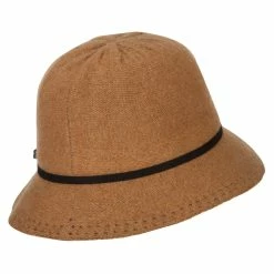 Jeanne Simmons Women's Wool Tie Accented And Stitching Brim Edge Cloche Bucket Hat -Adams Shop ti003cl lt brown 3