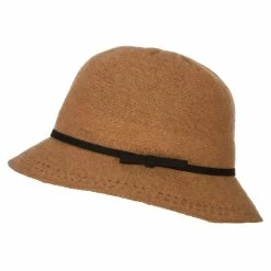 Jeanne Simmons Women's Wool Tie Accented And Stitching Brim Edge Cloche Bucket Hat -Adams Shop ti003cl lt brown 5