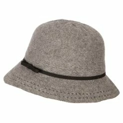 Jeanne Simmons Women's Wool Tie Accented And Stitching Brim Edge Cloche Bucket Hat -Adams Shop ti004cl lt grey 2