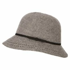 Jeanne Simmons Women's Wool Tie Accented And Stitching Brim Edge Cloche Bucket Hat -Adams Shop ti004cl lt grey 5
