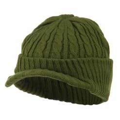 City Hunter Twist Knitted Cuff Beanie With Visor -Adams Shop tk002cv olive 1