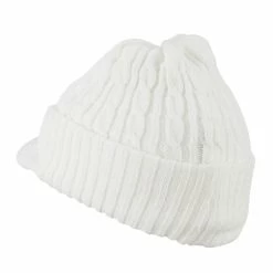 City Hunter Twist Knitted Cuff Beanie With Visor -Adams Shop tk005cv white 2