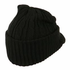 City Hunter Twist Knitted Cuff Beanie With Visor -Adams Shop tk006cv black 3