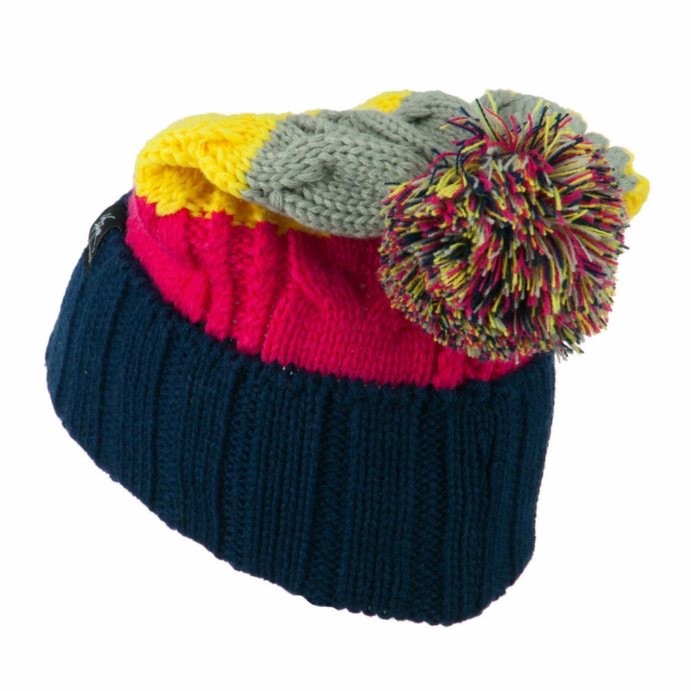City Hunter Three Tone Knit Pom Beanie 14 City Hunter Three Tone Knit Pom Beanie - Image 12