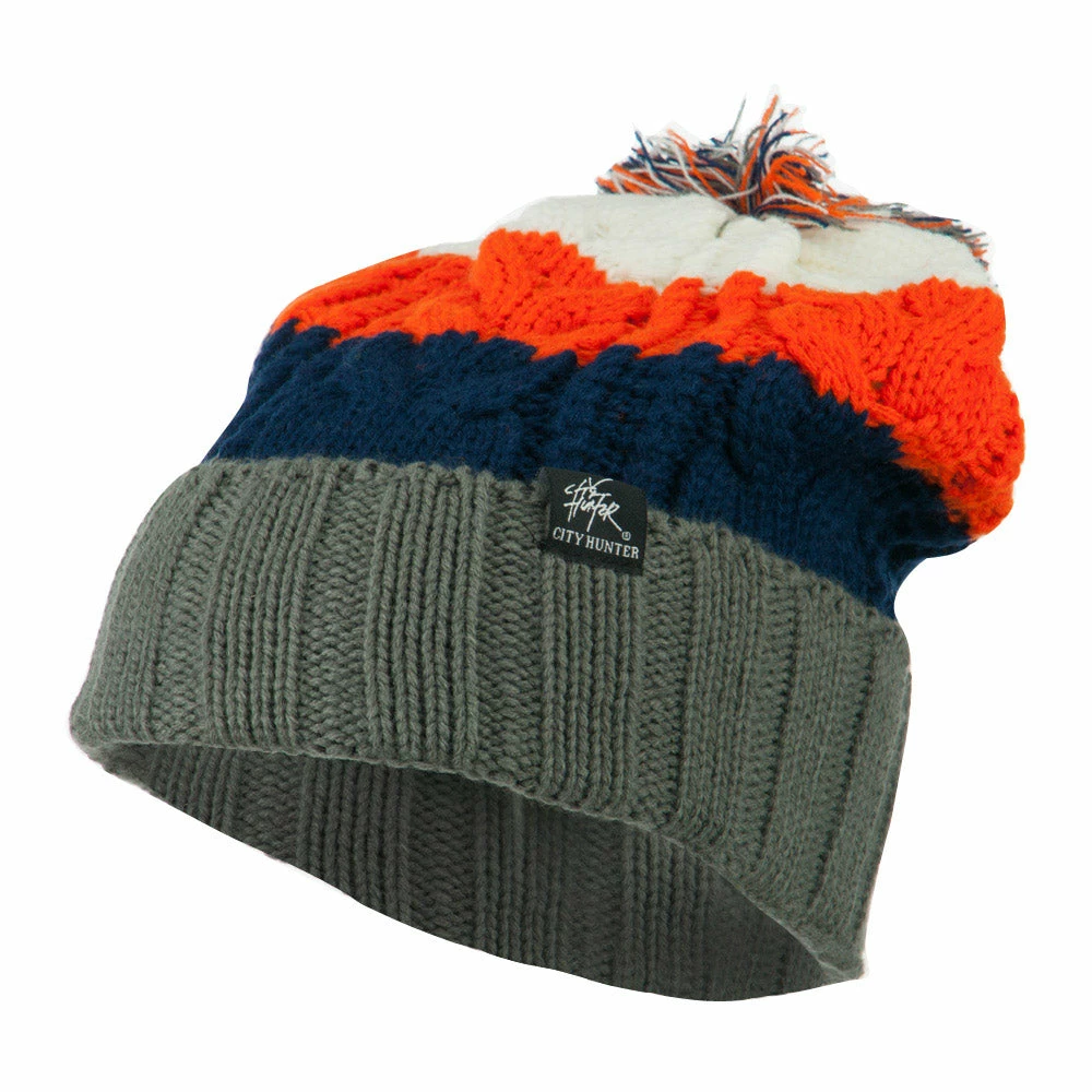 City Hunter Three Tone Knit Pom Beanie 18 City Hunter Three Tone Knit Pom Beanie - Image 16