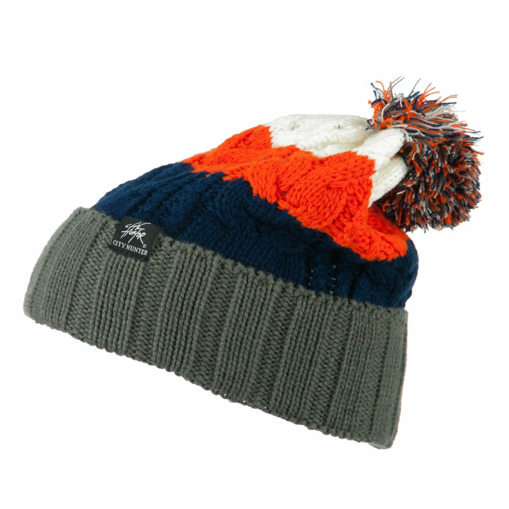 City Hunter Three Tone Knit Pom Beanie 22 City Hunter Three Tone Knit Pom Beanie - Image 20