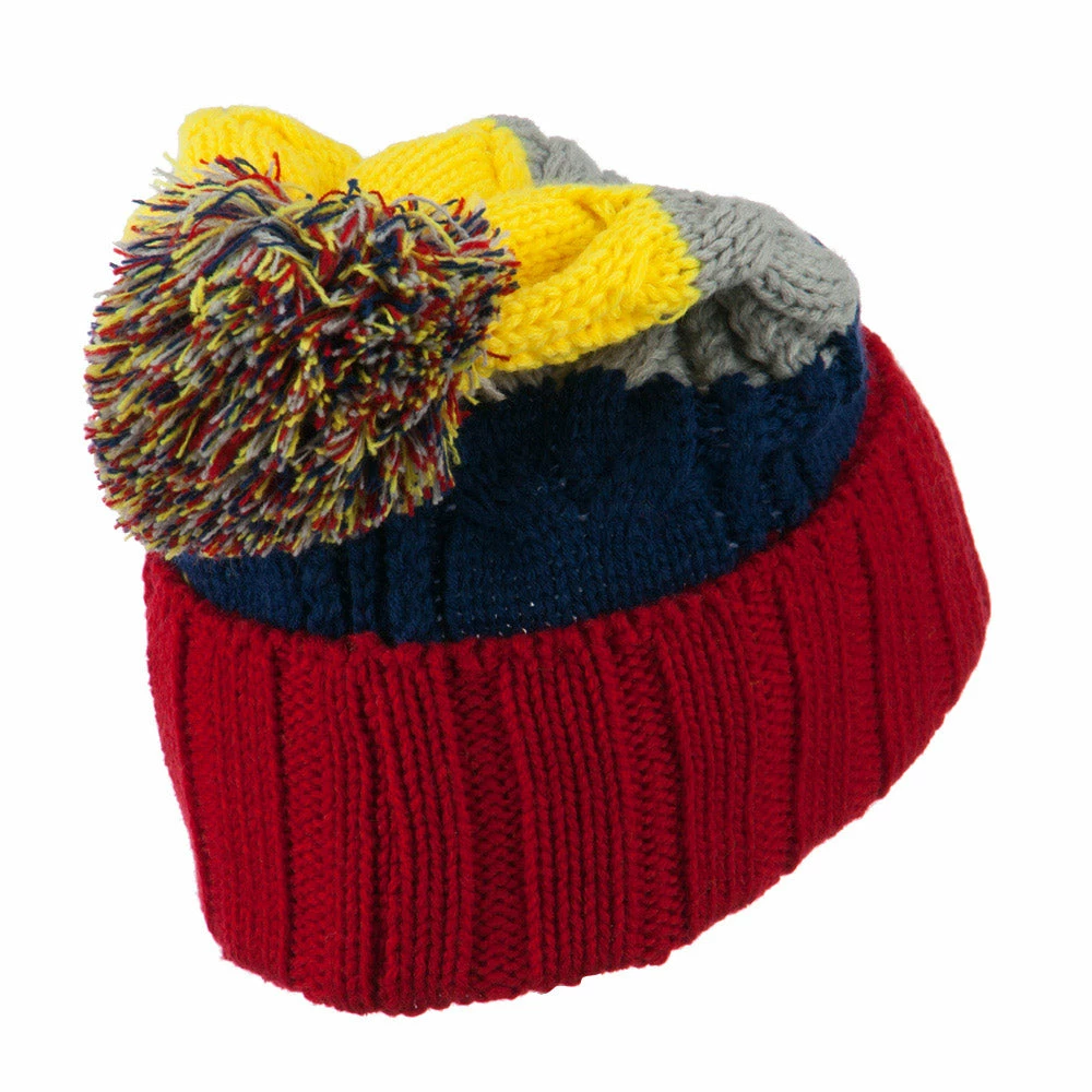 City Hunter Three Tone Knit Pom Beanie 45 City Hunter Three Tone Knit Pom Beanie - Image 43