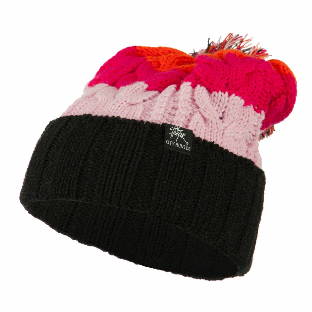 City Hunter Three Tone Knit Pom Beanie 23 City Hunter Three Tone Knit Pom Beanie - Image 21