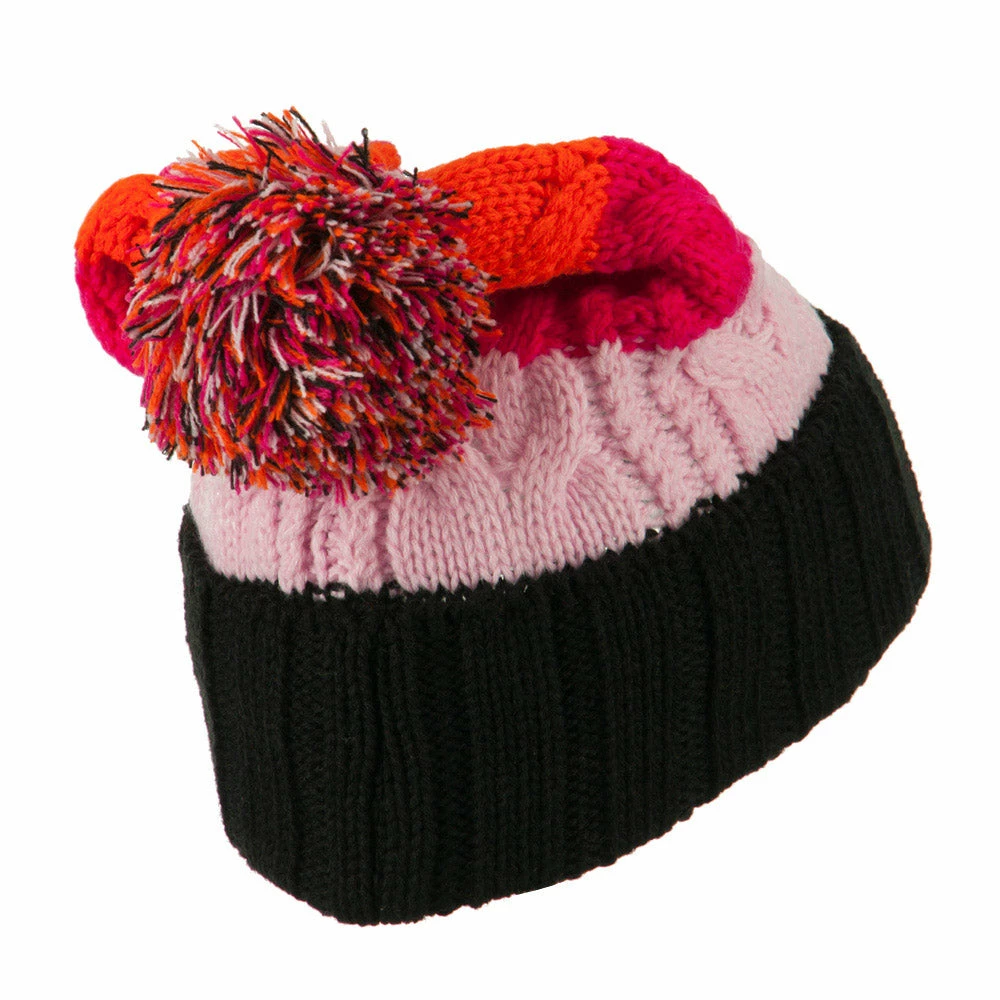 City Hunter Three Tone Knit Pom Beanie 25 City Hunter Three Tone Knit Pom Beanie - Image 23