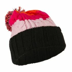 City Hunter Three Tone Knit Pom Beanie 75 City Hunter Three Tone Knit Pom Beanie -Adams Shop tr006bf fuchsia 4 2
