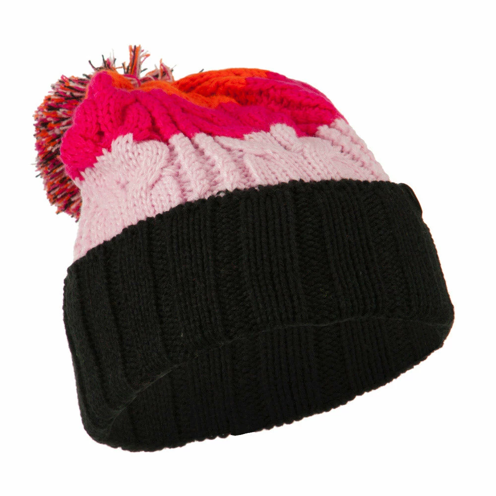 City Hunter Three Tone Knit Pom Beanie 26 City Hunter Three Tone Knit Pom Beanie - Image 24