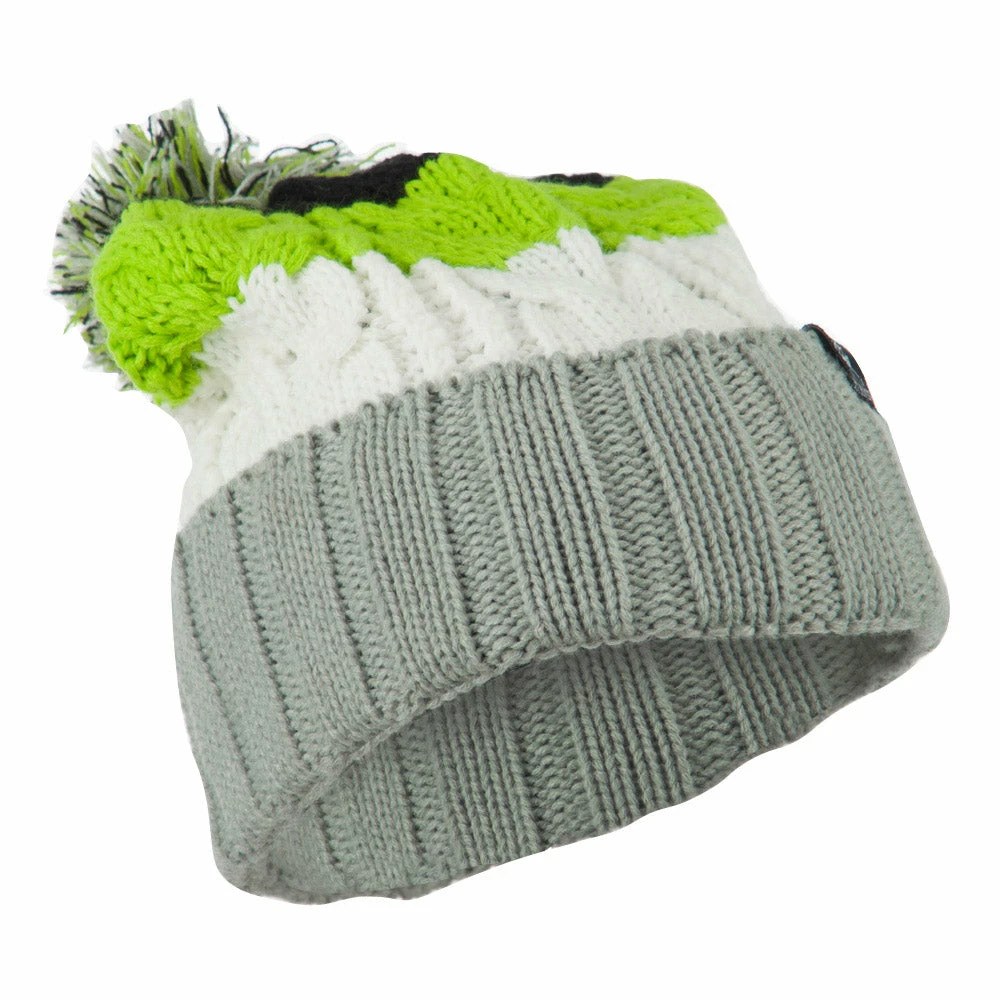 City Hunter Three Tone Knit Pom Beanie 6 City Hunter Three Tone Knit Pom Beanie - Image 4