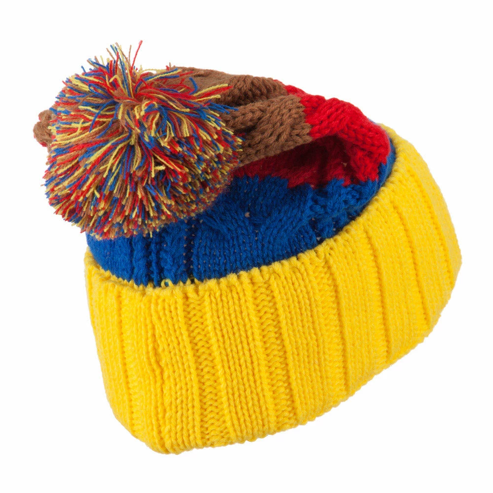 City Hunter Three Tone Knit Pom Beanie 30 City Hunter Three Tone Knit Pom Beanie - Image 28