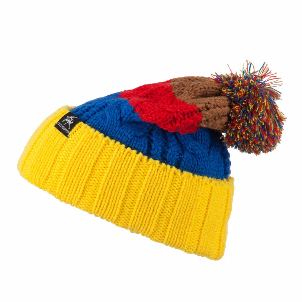 City Hunter Three Tone Knit Pom Beanie 32 City Hunter Three Tone Knit Pom Beanie - Image 30
