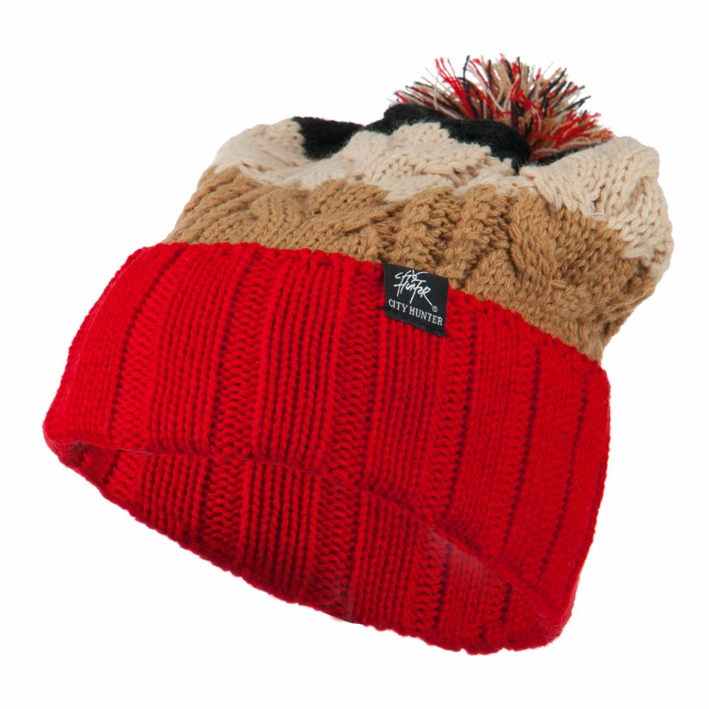 City Hunter Three Tone Knit Pom Beanie 33 City Hunter Three Tone Knit Pom Beanie - Image 31
