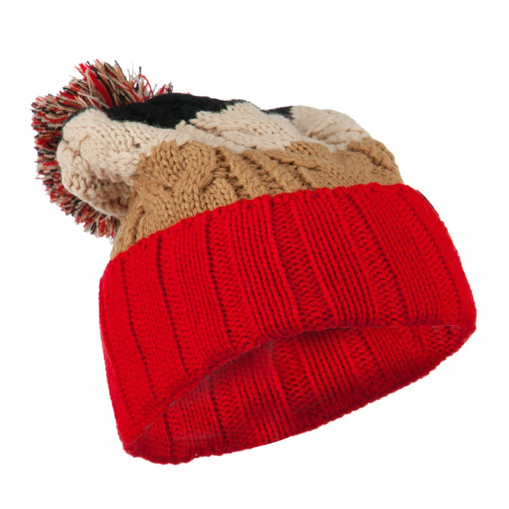 City Hunter Three Tone Knit Pom Beanie 36 City Hunter Three Tone Knit Pom Beanie - Image 34