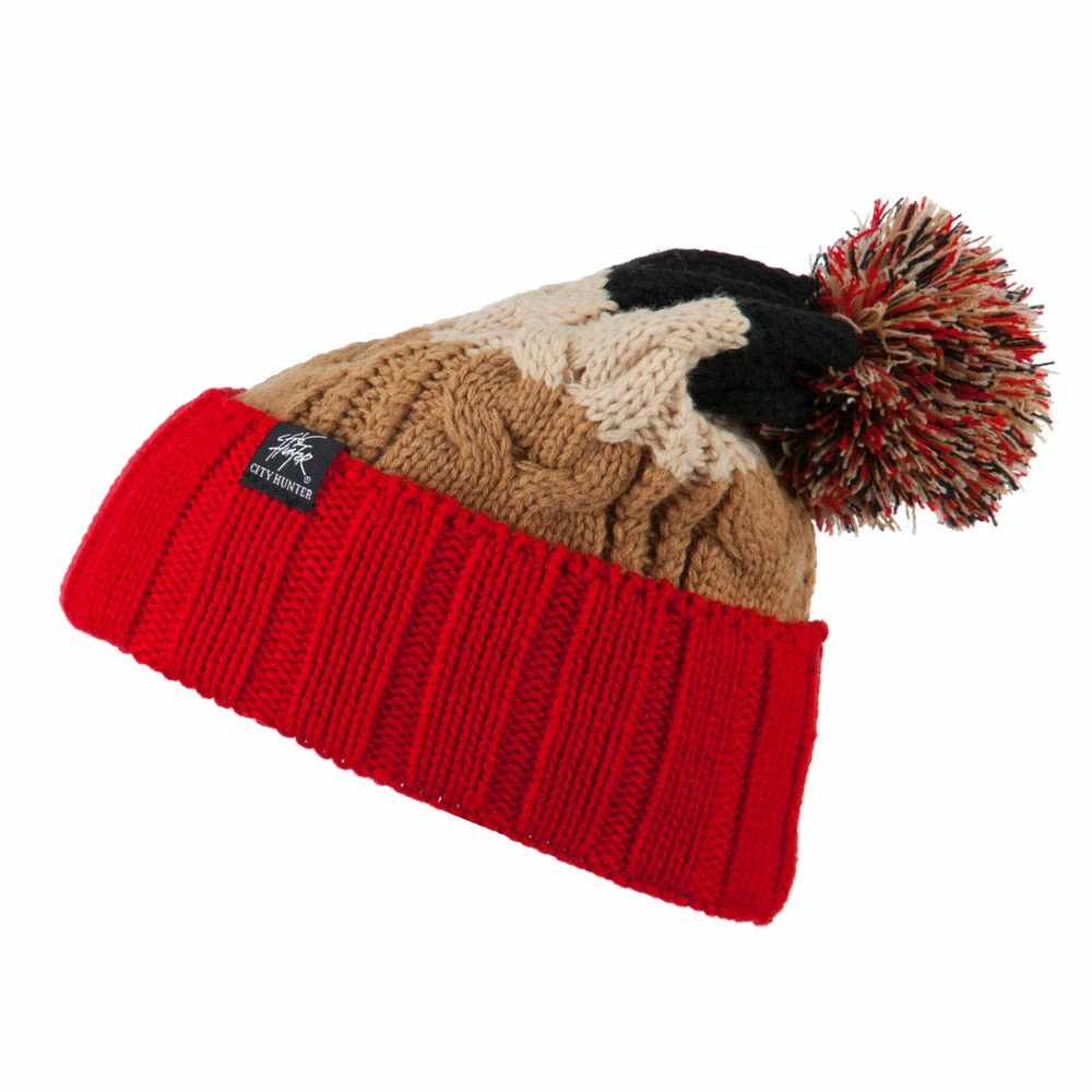 City Hunter Three Tone Knit Pom Beanie 37 City Hunter Three Tone Knit Pom Beanie - Image 35